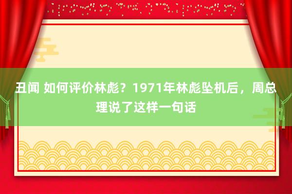 丑闻 如何评价林彪？1971年林彪坠机后，周总理说了这样一句话