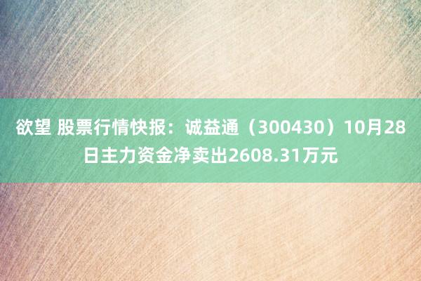 欲望 股票行情快报：诚益通（300430）10月28日主力资金净卖出2608.31万元