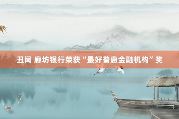 丑闻 廊坊银行荣获“最好普惠金融机构”奖