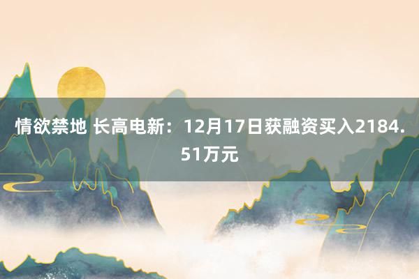 情欲禁地 长高电新：12月17日获融资买入2184.51万元