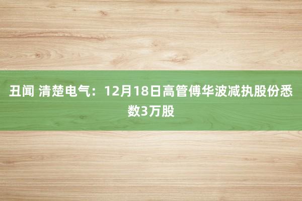 丑闻 清楚电气：12月18日高管傅华波减执股份悉数3万股