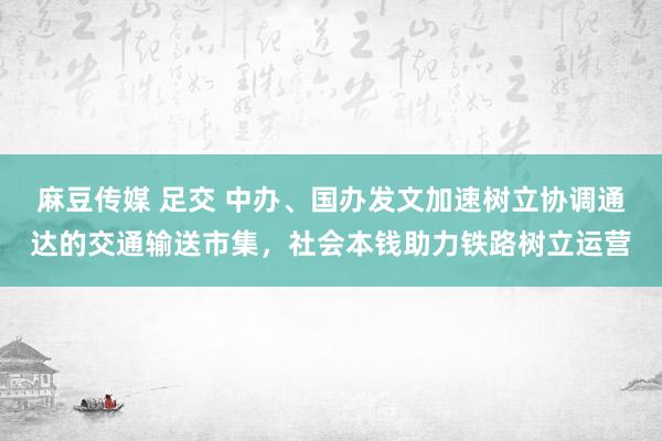 麻豆传媒 足交 中办、国办发文加速树立协调通达的交通输送市集，社会本钱助力铁路树立运营