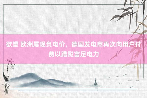 欲望 欧洲屡现负电价，德国发电商再次向用户付费以蹧跶富足电力