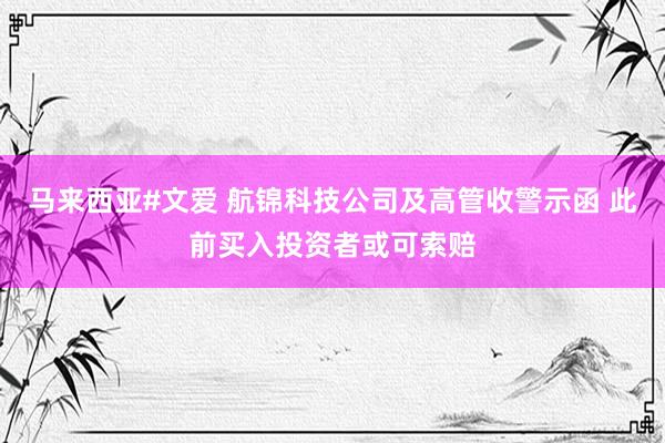 马来西亚#文爱 航锦科技公司及高管收警示函 此前买入投资者或可索赔