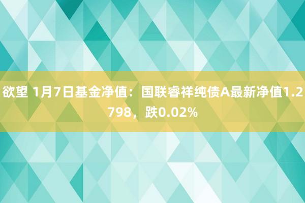 欲望 1月7日基金净值：国联睿祥纯债A最新净值1.2798，跌0.02%