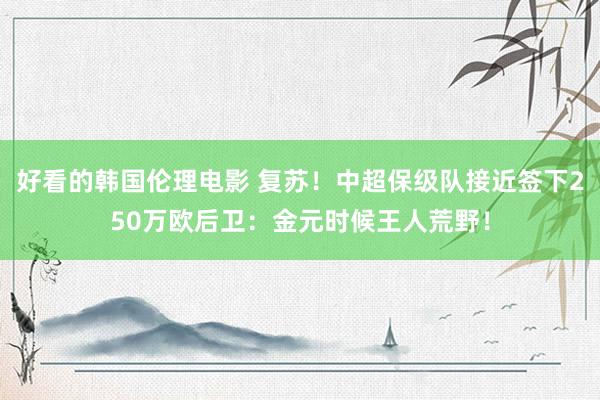好看的韩国伦理电影 复苏！中超保级队接近签下250万欧后卫：金元时候王人荒野！