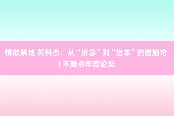 情欲禁地 黄科杰：从“济急”到“治本”的措施论 | 不雅点年度论坛