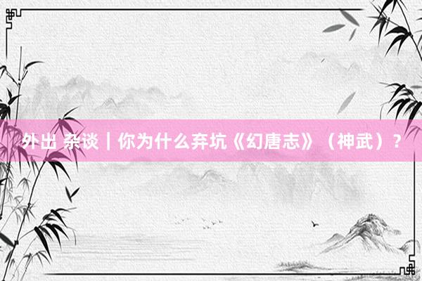 外出 杂谈｜你为什么弃坑《幻唐志》（神武）？